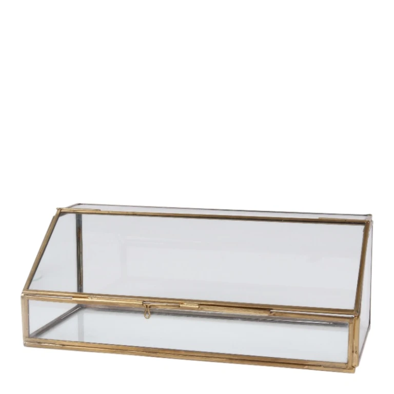 Caja de exhibición - dorado - cobre y vidrio - 30 x 12 cm - 1 unidad