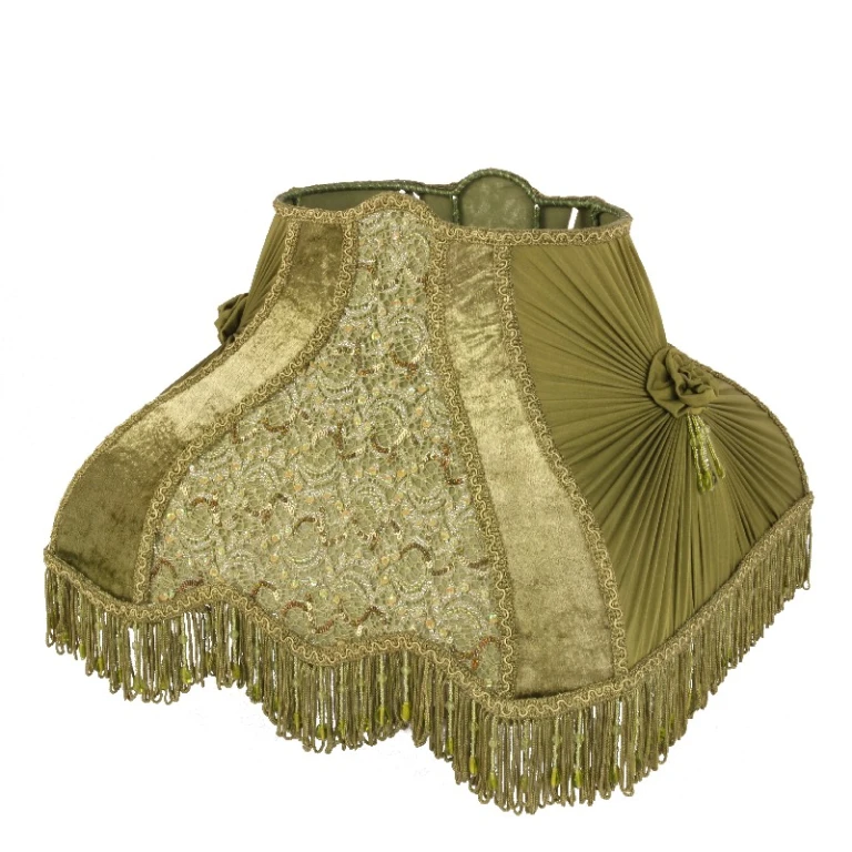 Pantalla de lámpara Victoriana Rectangular - 40 cm - Verde - Tela