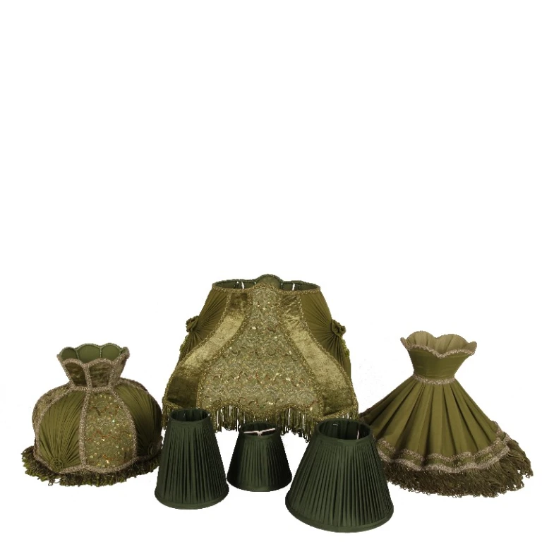 Pantalla de lámpara Victoriana Rectangular - 40 cm - Verde - Tela