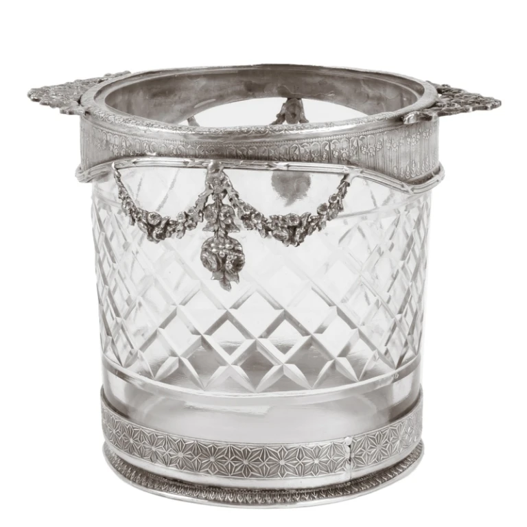 Portabotellas - plata - 15 cm - latón y vidrio
