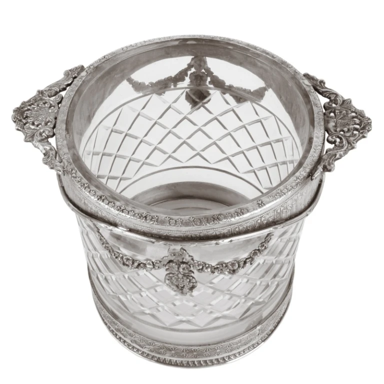 Portabotellas - plata - 15 cm - latón y vidrio