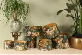 Lampenkap - Bloemenprint - 20 cm - goud - stof