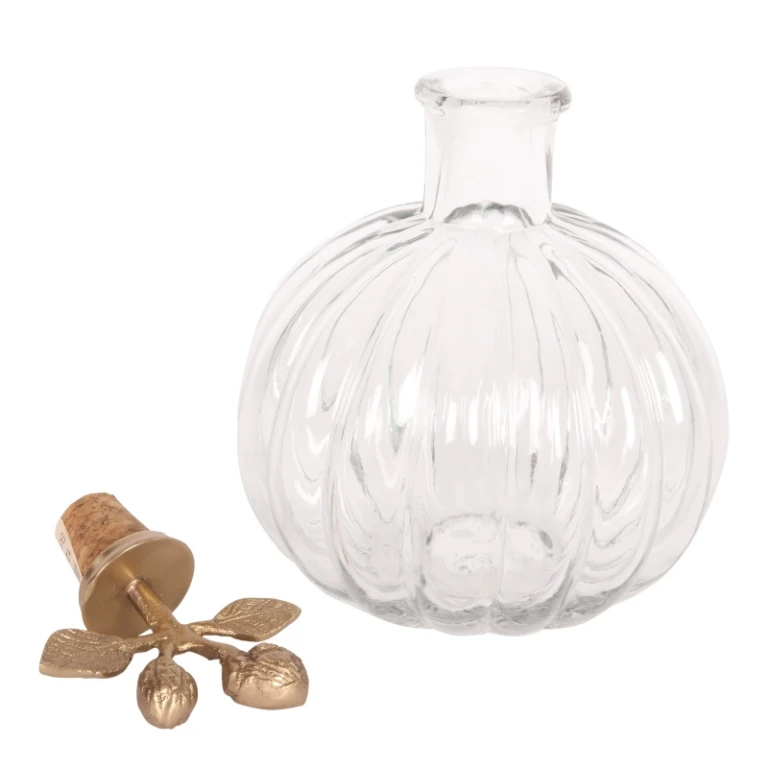 Botella decorativa con tapón - 19 cm - amarilla - latón y vidrio
