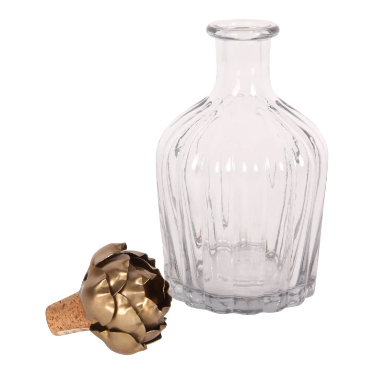Botella decorativa con tapón de rosas - 20 cm - dorado - madera