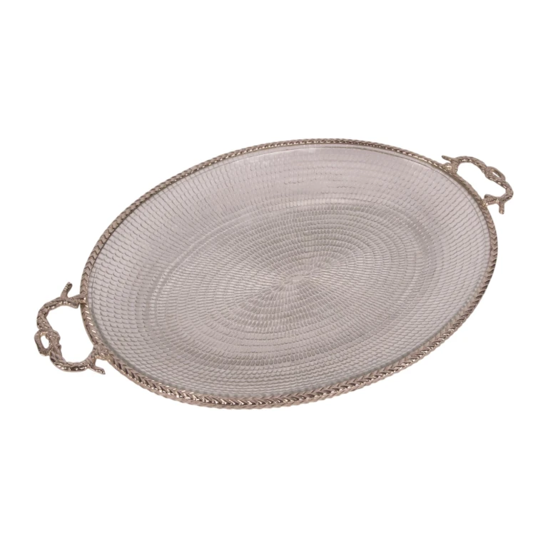 Bandeja de latón y vidrio - dorado - 39 cm