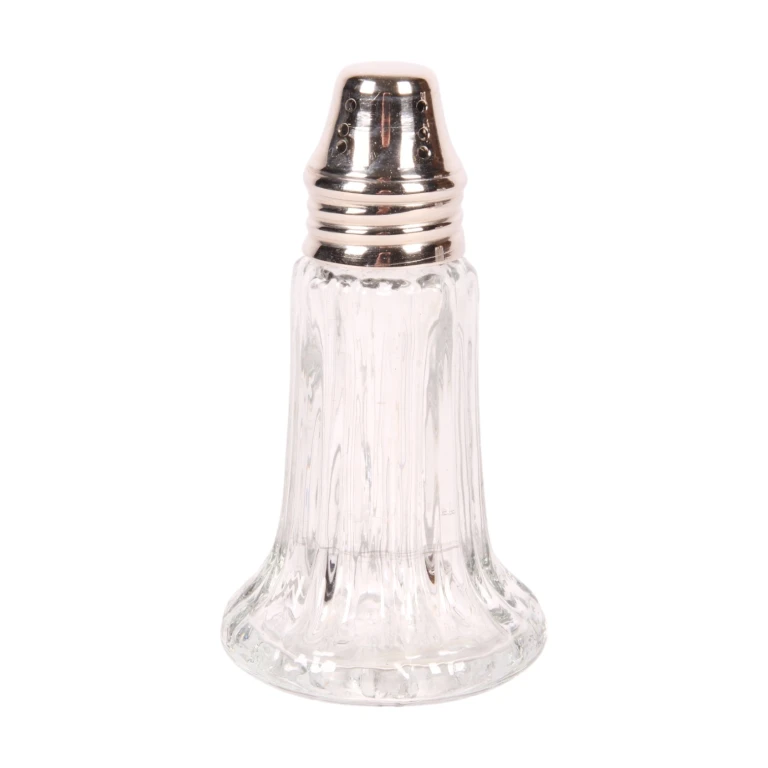 Salero - 14,5 cm - plateado - latón y vidrio - 1 pieza