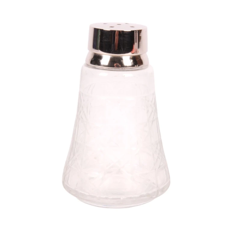 Salero - 12 cm - plateado - latón y vidrio