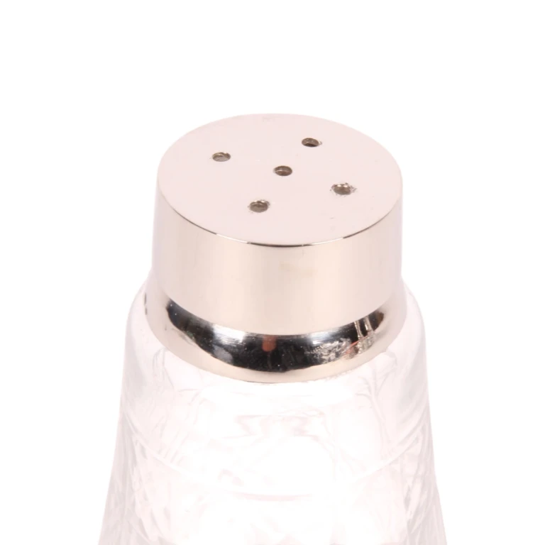 Salero - 12 cm - plateado - latón y vidrio