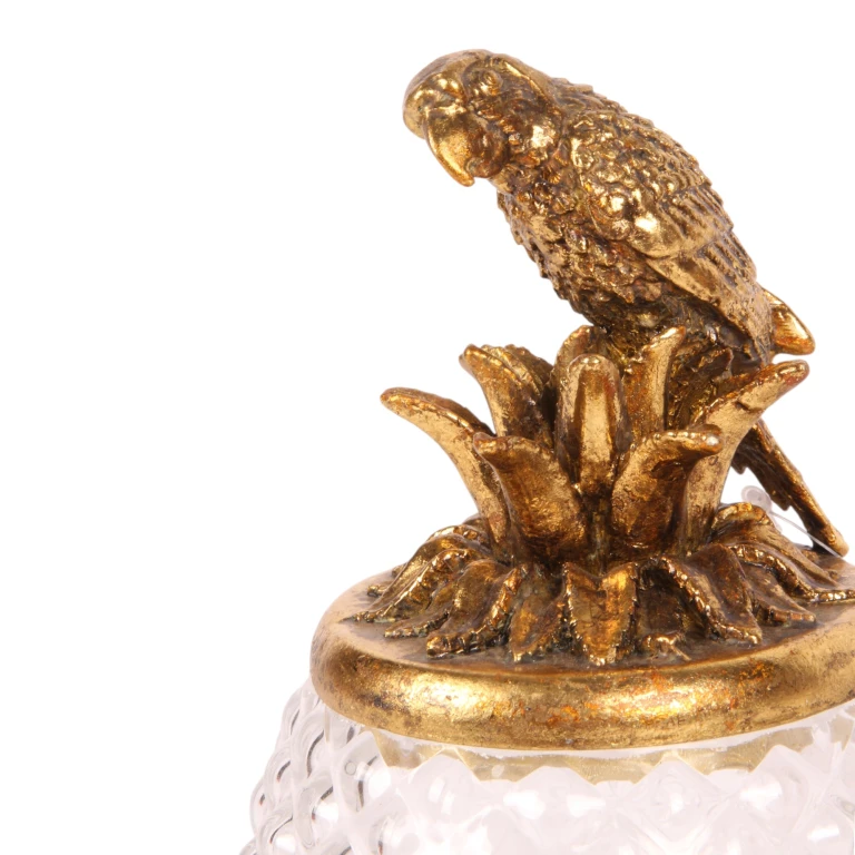 Maceta decorativa con tapa - loro - dorado - 22 cm - 1 pieza