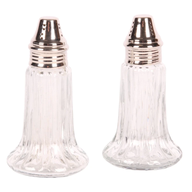 Salero - 11 cm - plata - latón y vidrio