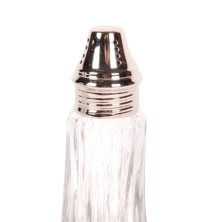 Salero - 11 cm - plata - latón y vidrio