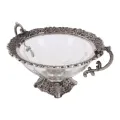 Sierschaal met handvat - zilver - aluminium en glas - 38 cm